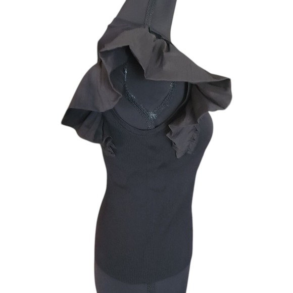 INDUSTRY REPUBLIC Womens Black Top Ruffle Sleeve Ribbed Knit Medium NWT $128 - Picture 3 of 7